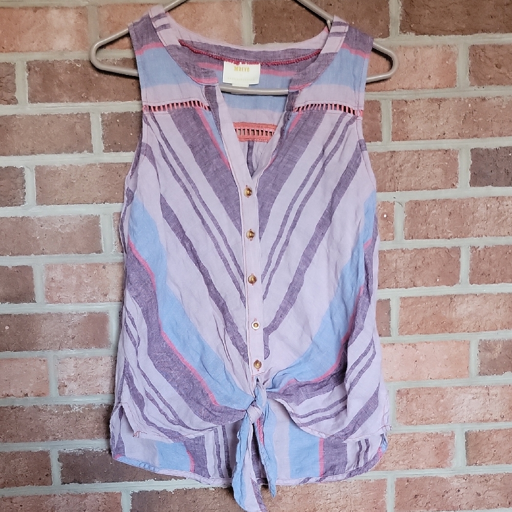 Maeve By Anthropologie Striped Purple Sleeveless Top
